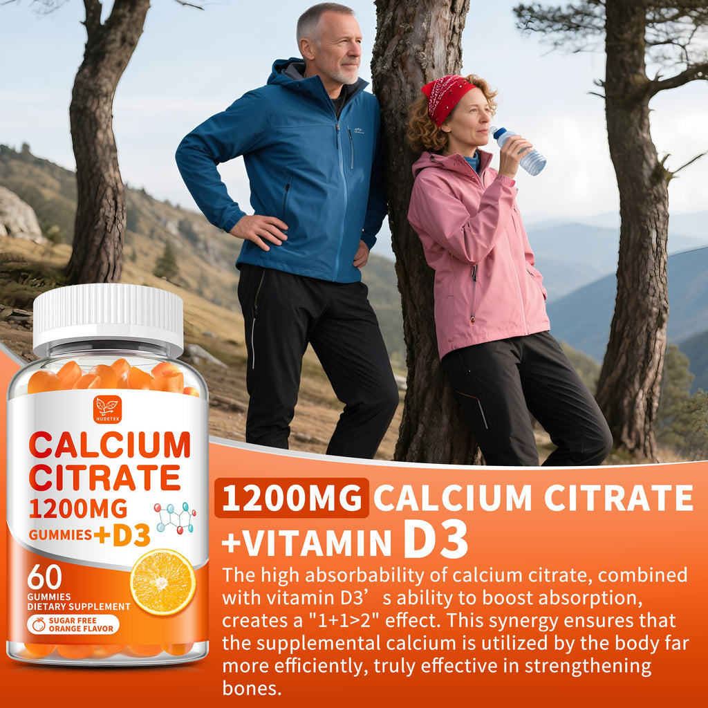 (2 Pack) Calcium Citrate 1200 mg with Vitamin D3 Gummies for Women & Men,Calcium Supplements for Bone & Teeth Support,High Absorption - Easy to Digest, Sugar Free,Vegan,Orange Flavor,60 Day Supply