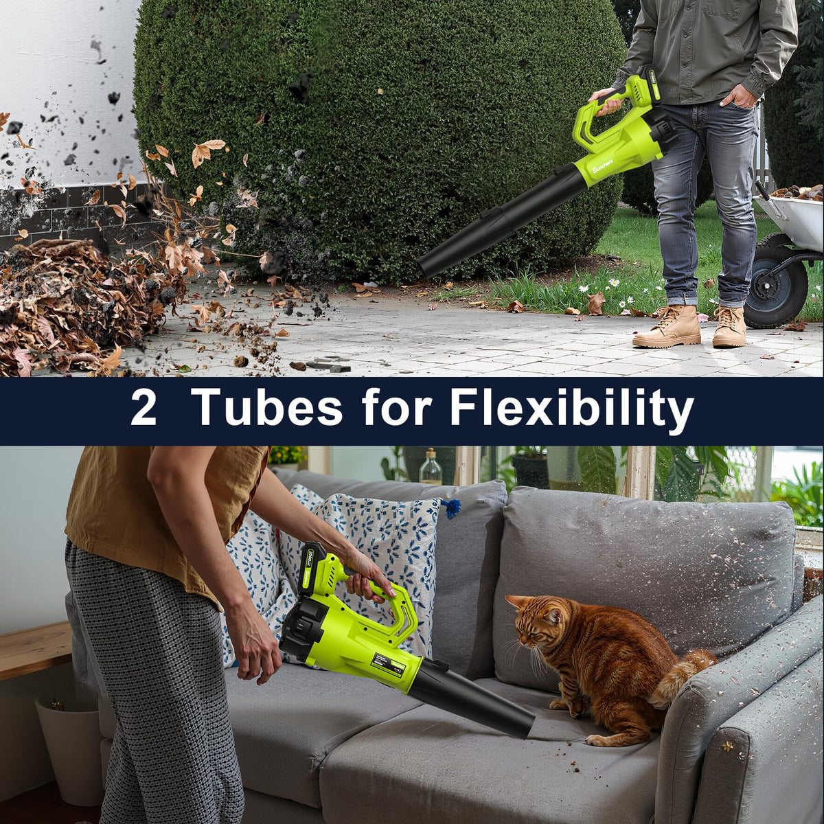 Leaf Blower Cordless with 2 Battery and Charger, Electric Powerful Blower