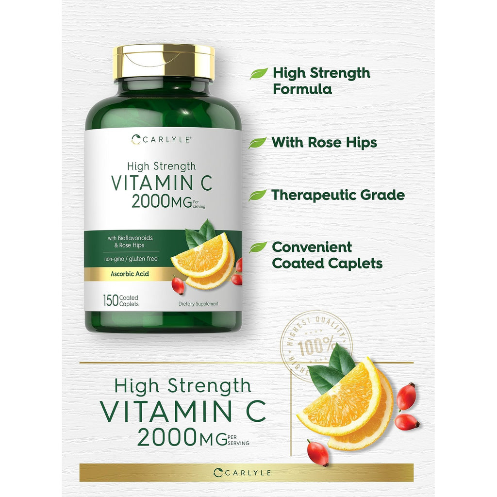 Carlyle Vitamin C 2000mg | with Rose Hips | 150 Caplets