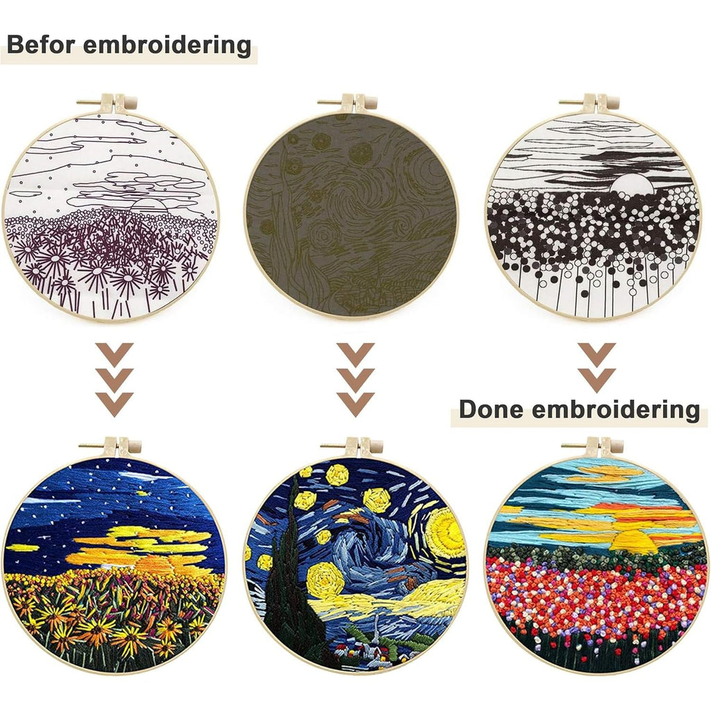 Buy now Maydear 3 Sets Embroidery kit for Beginners Adults,Embroidery Kit Punch Needle Kit Cross Stitch Kits with Embroidery Hoop and Instructions,Hand Embroidery Starter Kit at indiglob india