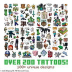 Minecraft Temporary Tattoos for Kids (200 pack). Made in the USA w Certified Safe Ink. Birthday Party Supplies and Party Favors Kit. Bulk Temporary Tattoos Stickers Set for Girls and Boys.