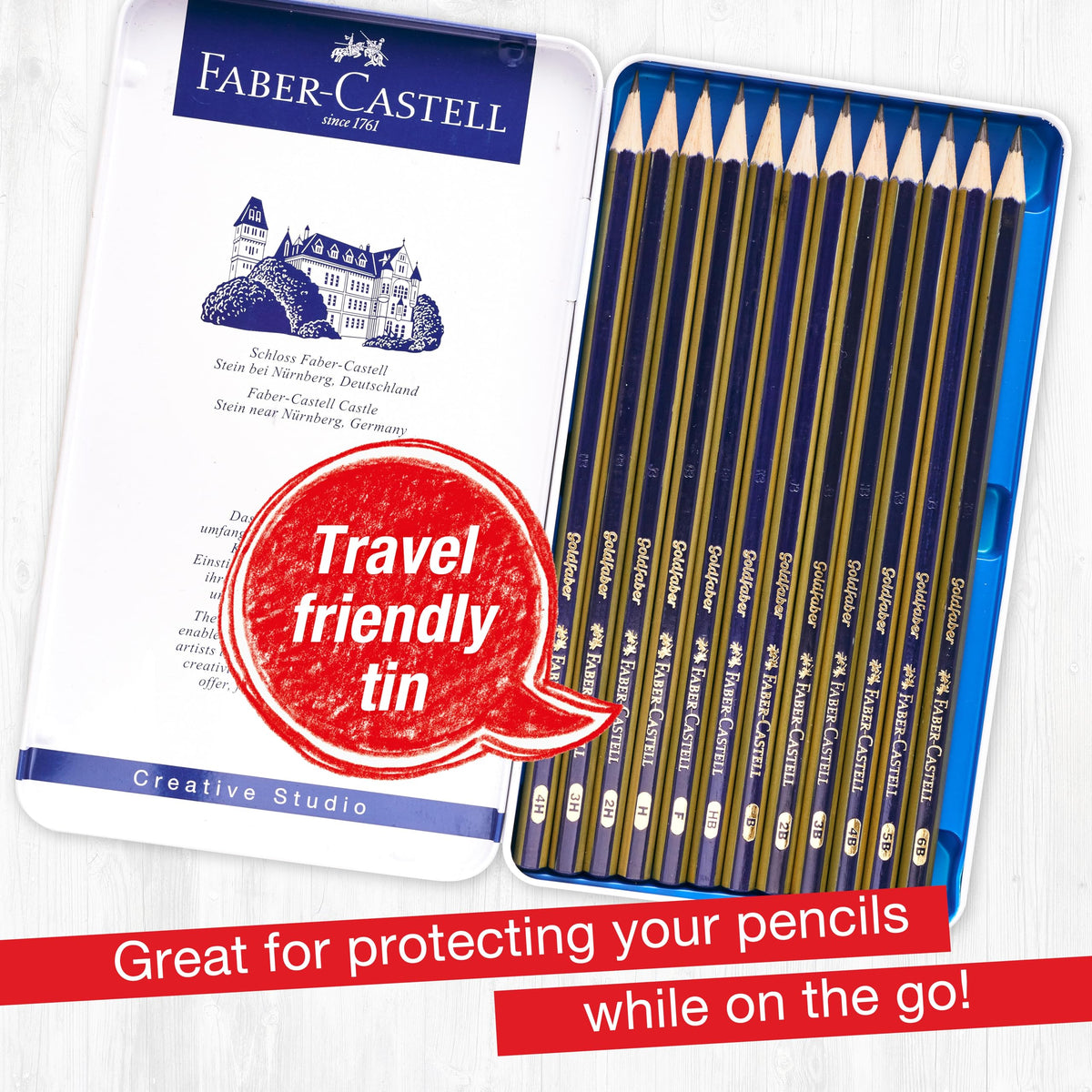 Faber-Castell Graphite Pencils Drawing Set | Back to School Art Supplies | 12 Art Pencils for Sketching (4H, 3H, 2H, H, F, HB, B, 2B, 3B, 4B, 5B, and 6B), Shading Kit
