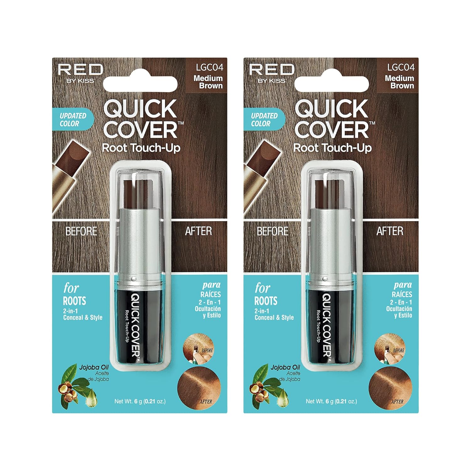 Buy now RED by Kiss Quick Cover Root Touch Up Stick, Water-Resistant Temporary Gray Hair Concealer with Brush for Roots and Beard, Long-Lasting Coverage, Easy Application (2 Pack, Dark Brown) 2 Pack, Medium Brown at indiglob india