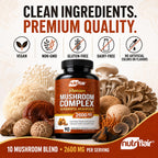NutriFlair 10 Mushroom Complex Supplement 2600mg, 90 Capsules | Made in USA