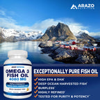 Arazo Nutrition Wild Caught Omega-3 Fish Oil Concentrate – 4,080mg per Serving – High EPA 1200mg & DHA 900mg – 120 Burpless Lemon Softgels