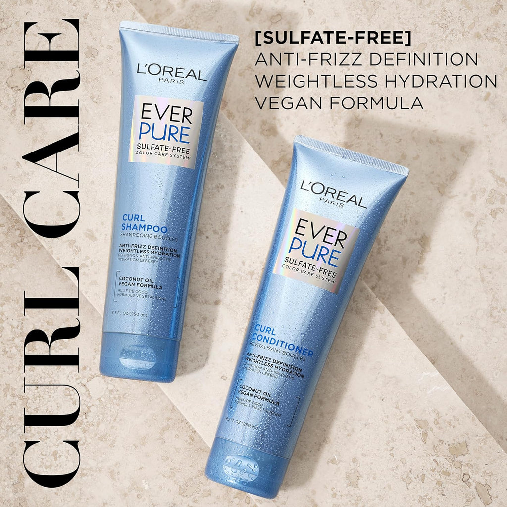 Buy now L'Oreal Paris Sulfate Free Conditioner for Curly Hair, Lightweight, Anti-Frizz Hair Care with Coconut Oil, EverPure, 8.5 Fl Oz (Packaging May Vary) at indiglob india