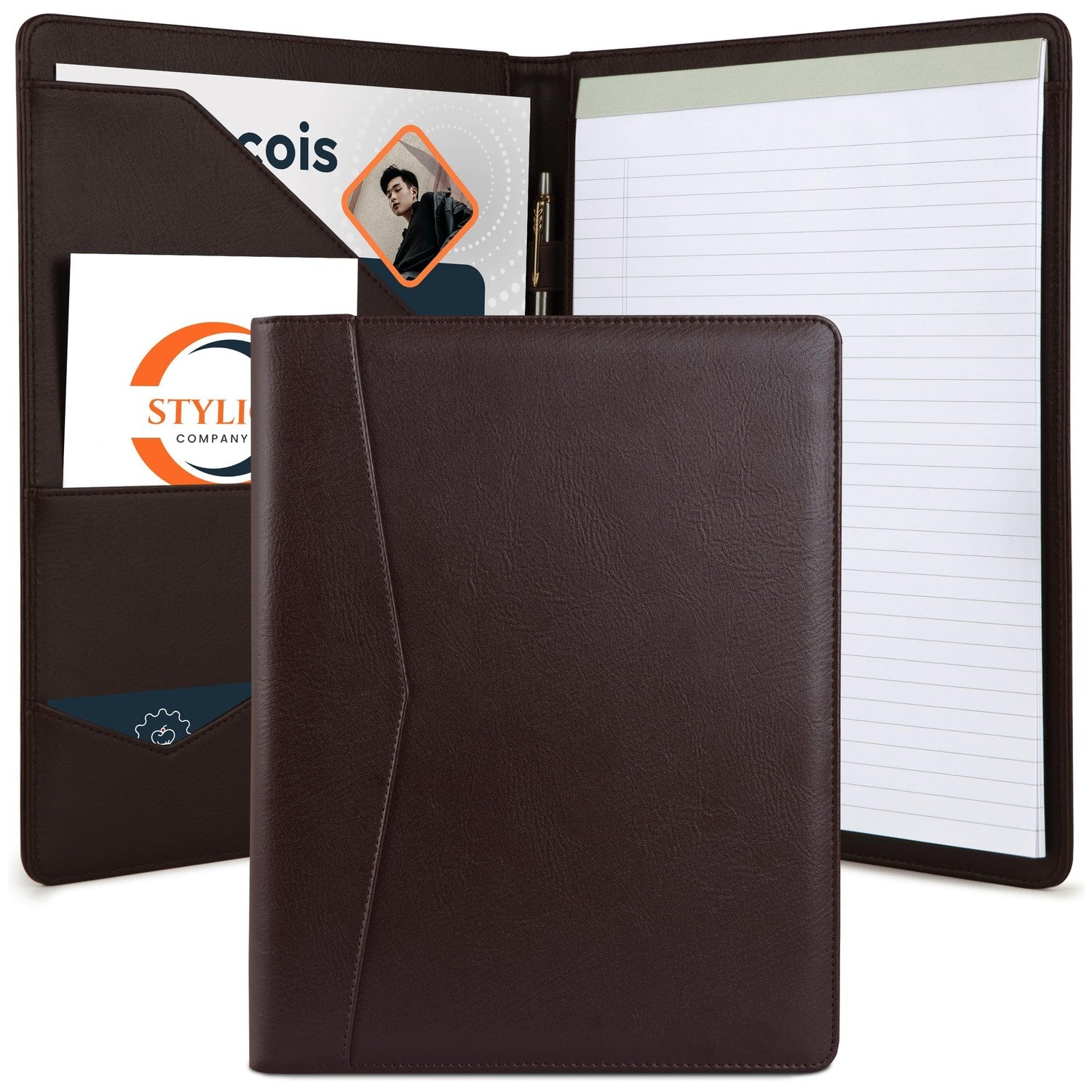 Buy now STYLIO Padfolio Portfolio Organizer Binder | Interview Resume Folder, Legal Document, Business Card Holder |w/Letter-Sized Notepad | Handsome Piano Noir Faux Leather Folio Matte Finish, Accent Stitch Padfolio (12.5" x 9.6" x 0.9") Walnut at indiglob india