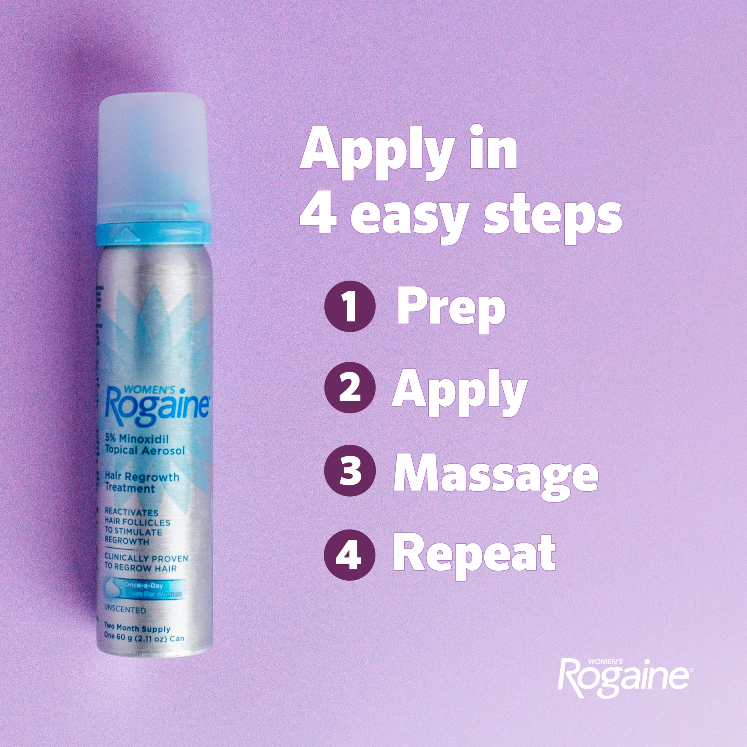 Women's Rogaine Hair Growth Foam, 5% Topical Minoxidil, 4 Mo, 2x 2.11 Oz