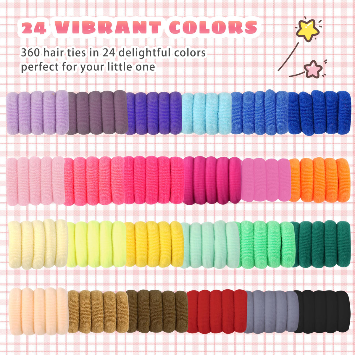 360 Pcs Baby Hair Ties, 24 Colors Cotton Toddler Hair Ties with Organizer Box, 1 Inch Seamless Baby Hair Bands for Toddler Girls, Soft Elastic Ponytail Holders with 5 Hair Loop Styling Tools