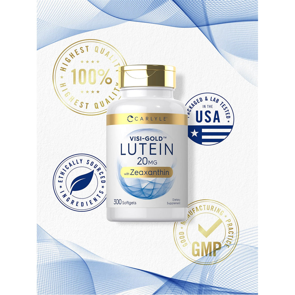 Carlyle Lutein and Zeaxanthin 20mg | 300 Softgels | Eye Health Vitamins | Non-GMO & Gluten Free Supplement