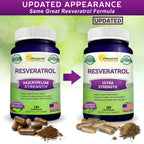 100% Natural Resveratrol Supplement - 1000mg Per Serving - 180 Capsules | Max Strength Antioxidant Polyphenols Complex - Trans-Resveratrol Pills for Heart Health - Pure Formula - 500mg Per Capsule