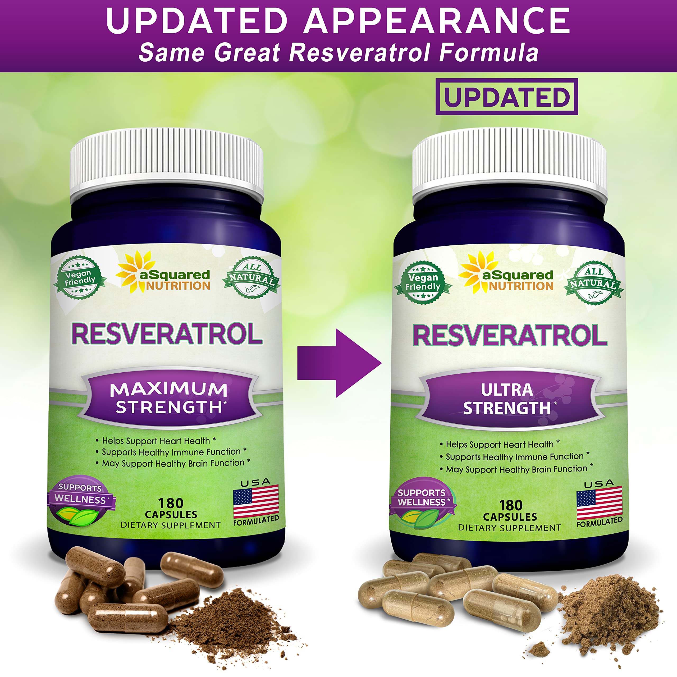 100% Natural Resveratrol Supplement - 1000mg Per Serving - 180 Capsules | Max Strength Antioxidant Polyphenols Complex - Trans-Resveratrol Pills for Heart Health - Pure Formula - 500mg Per Capsule