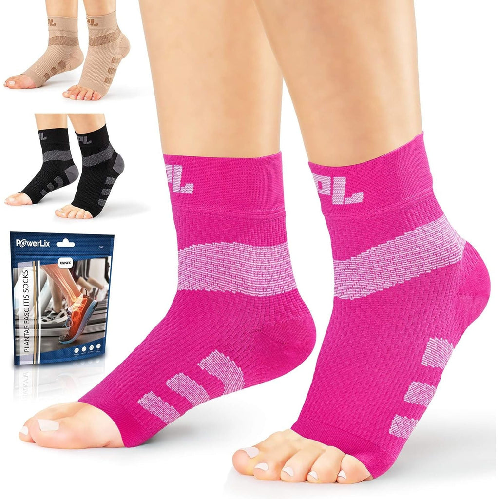 Buy now POWERLIX Plantar fasciitis socks for Neuropathy (Pair) for Women & Men, Ankle Brace Support, Toeless Compression Socks & Foot Sleeve for Arch & Heel Pain Relief - Treatment & Everyday Use Small (1 Pair) Pink at indiglob india