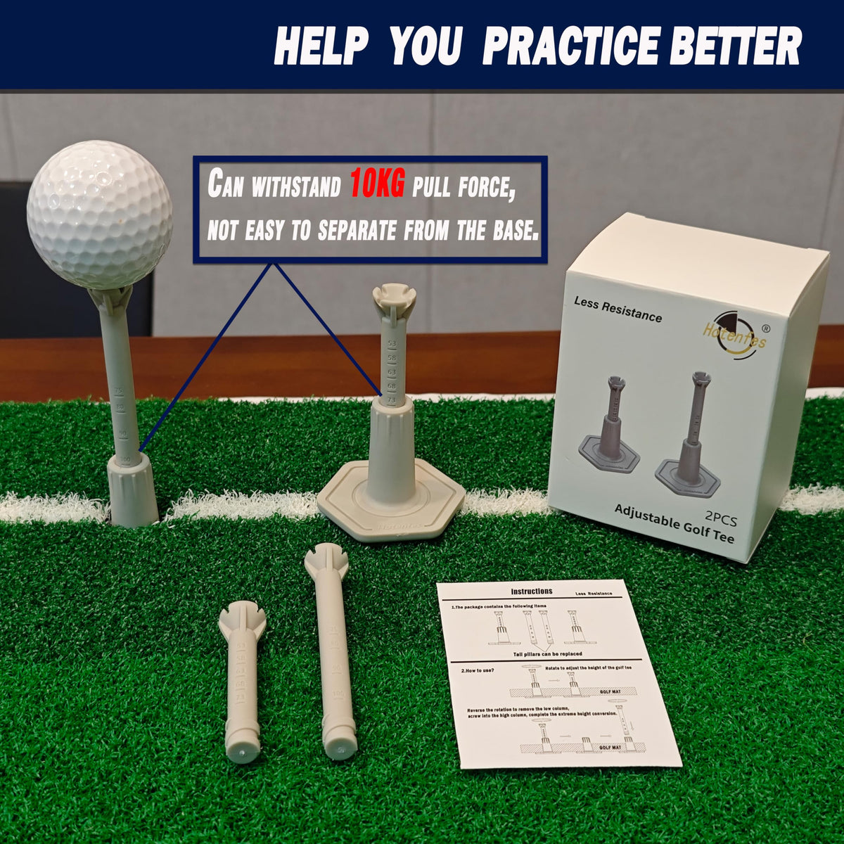 Adjustable Rubber Golf Tees for Mats, Driving Range & Simulator