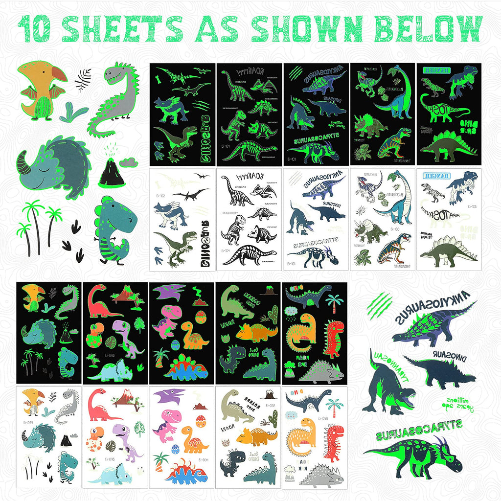 Zonon Dinosaur Glow Temporary Tattoos for Kids Luminous Waterproof Sticker