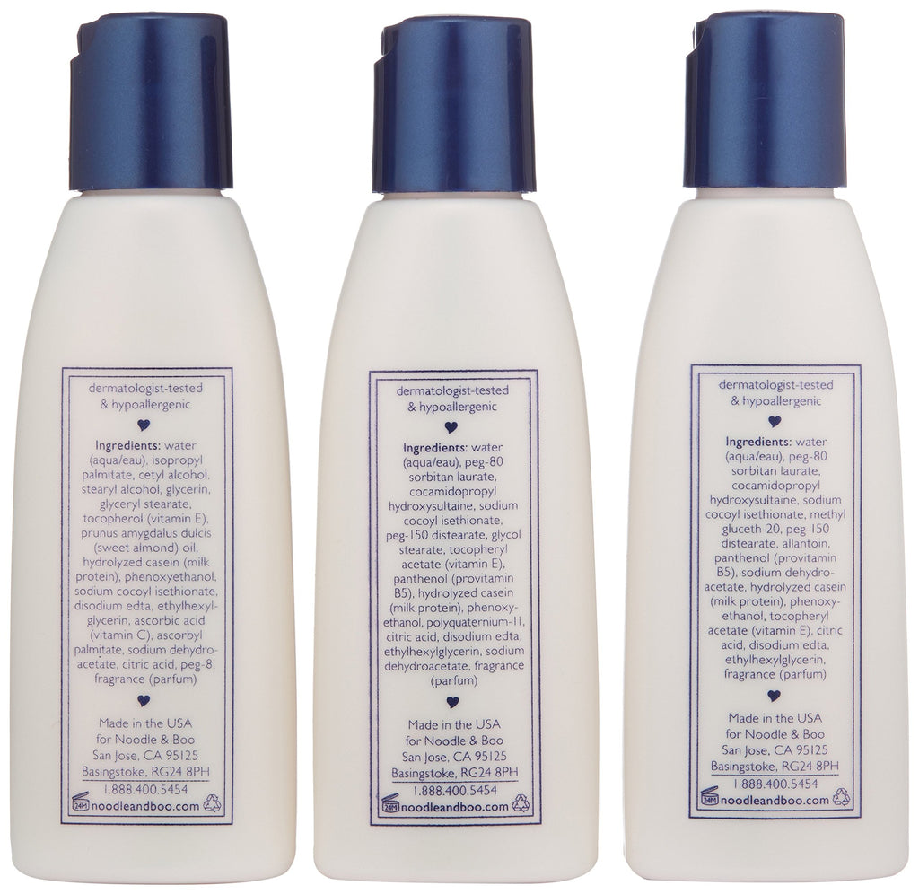 Noodle & Boo Essential Care 3 Piece Kit Super Soft Baby Lotion, Extra Gentle Shampoo and Soothing Body Wash, 2 Oz of each