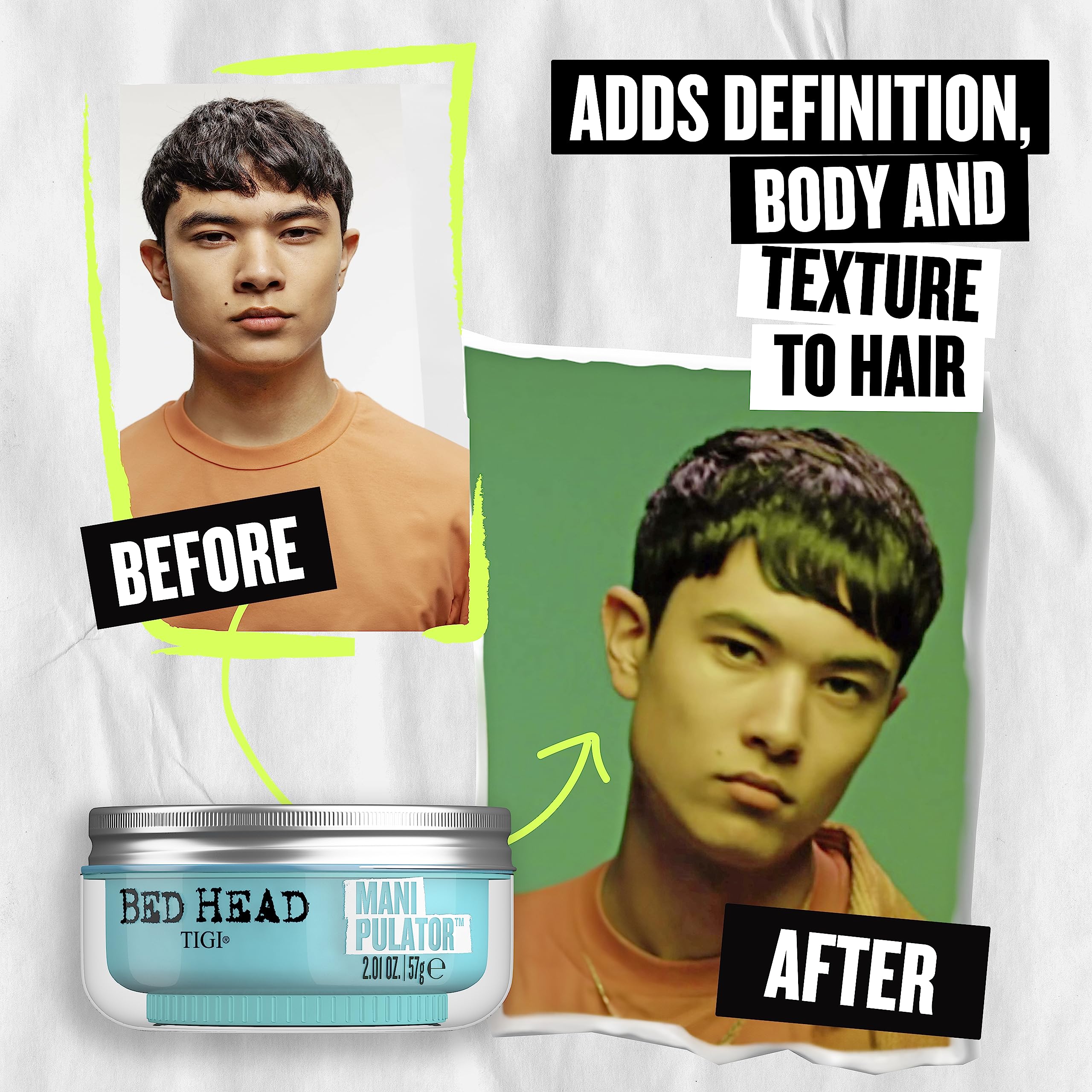 TIGI Bed Head Manipulator Texturizing Putty, Firm Hold Styling Putty for Short to Medium Hair, 2.01 oz