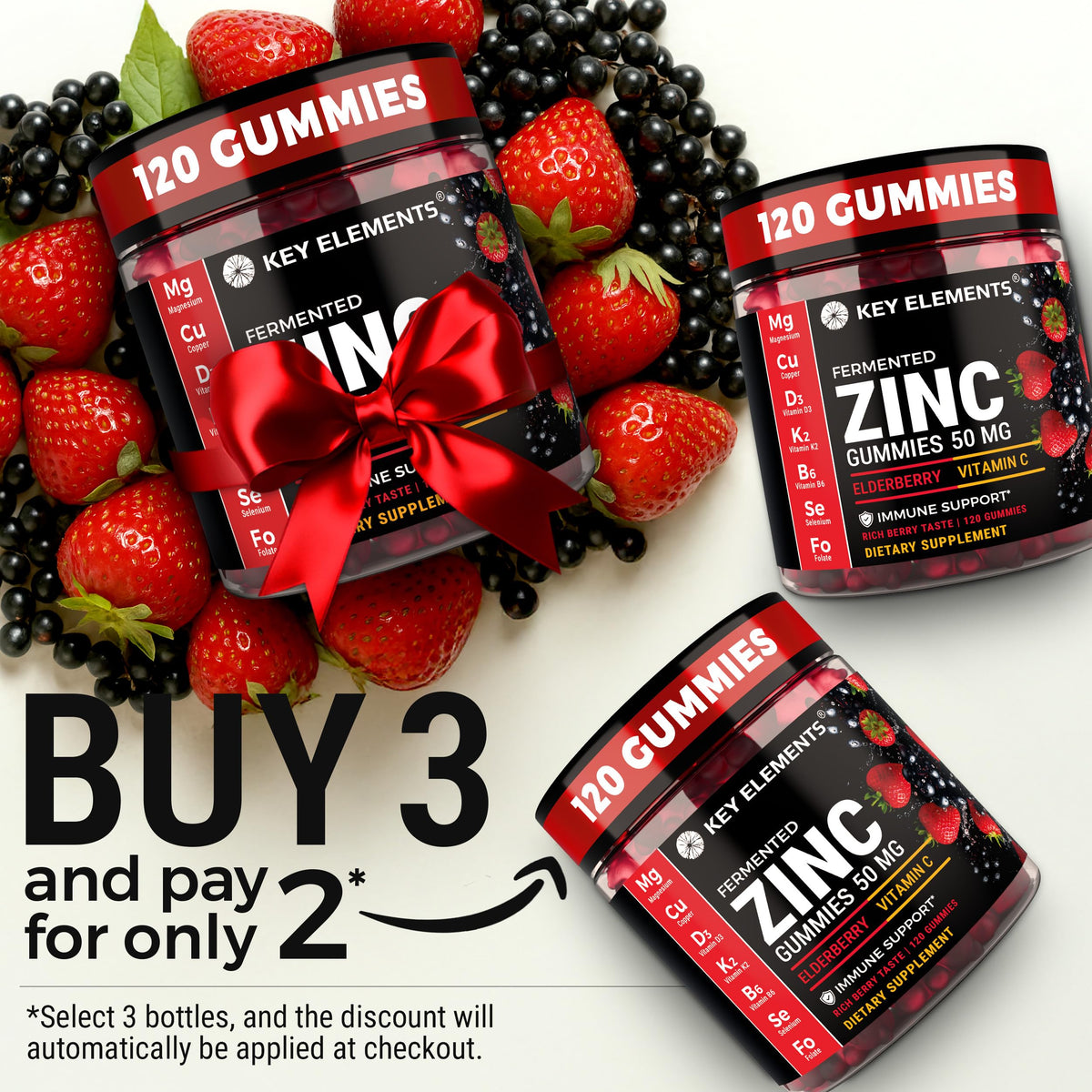 KEY ELEMENTS Immune Support Zinc Gummies 50mg with Elderberry Vitamin C