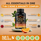 Vitamin D3 K2 - Vitamin D3 10000 iu & K2 as MK-7 120 mcg Complex - 120 Caps | D3 K2 + Magnesium, Zinc & Vitamin C & B12- Immune & Mood Support, Bone & Teeth Health - for Men & Women - Highly Bioavailable