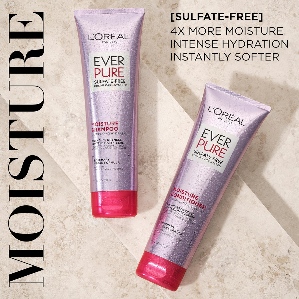 L'Oreal Paris EverPure Moisture Shampoo and Conditioner Set, Sulfate-Free Hair Care for Dry or Color-Treated Hair with Rosemary Botanicals, 17 Fl Oz Set