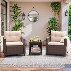 Devoko 3 Pieces Patio Furniture Set Outdoor Wicker Chairs and Table, Beige