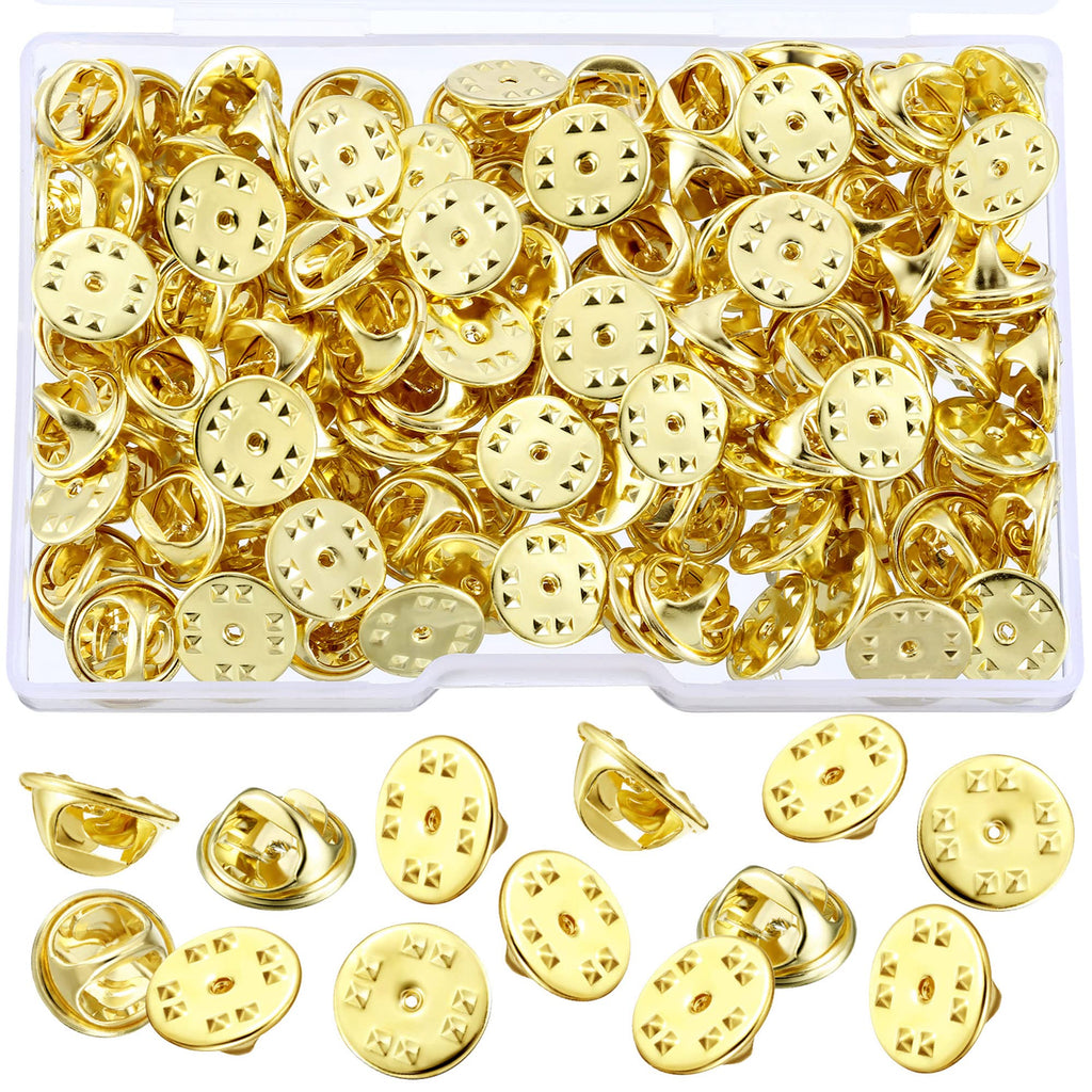 Mudder 50 Pieces Brass Pin Backs Replacement Gold Butterfly Clutch Badge