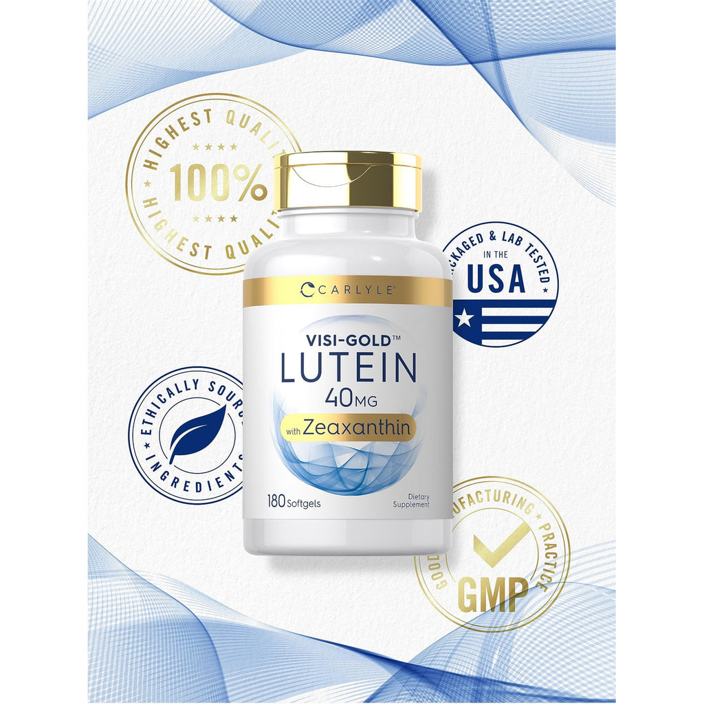 Carlyle Lutein and Zeaxanthin Supplement | 40mg | 180 Softgels | Pills for Eyes | Eye Health Vitamins | Visi-Gold | Non-GMO and Gluten Free