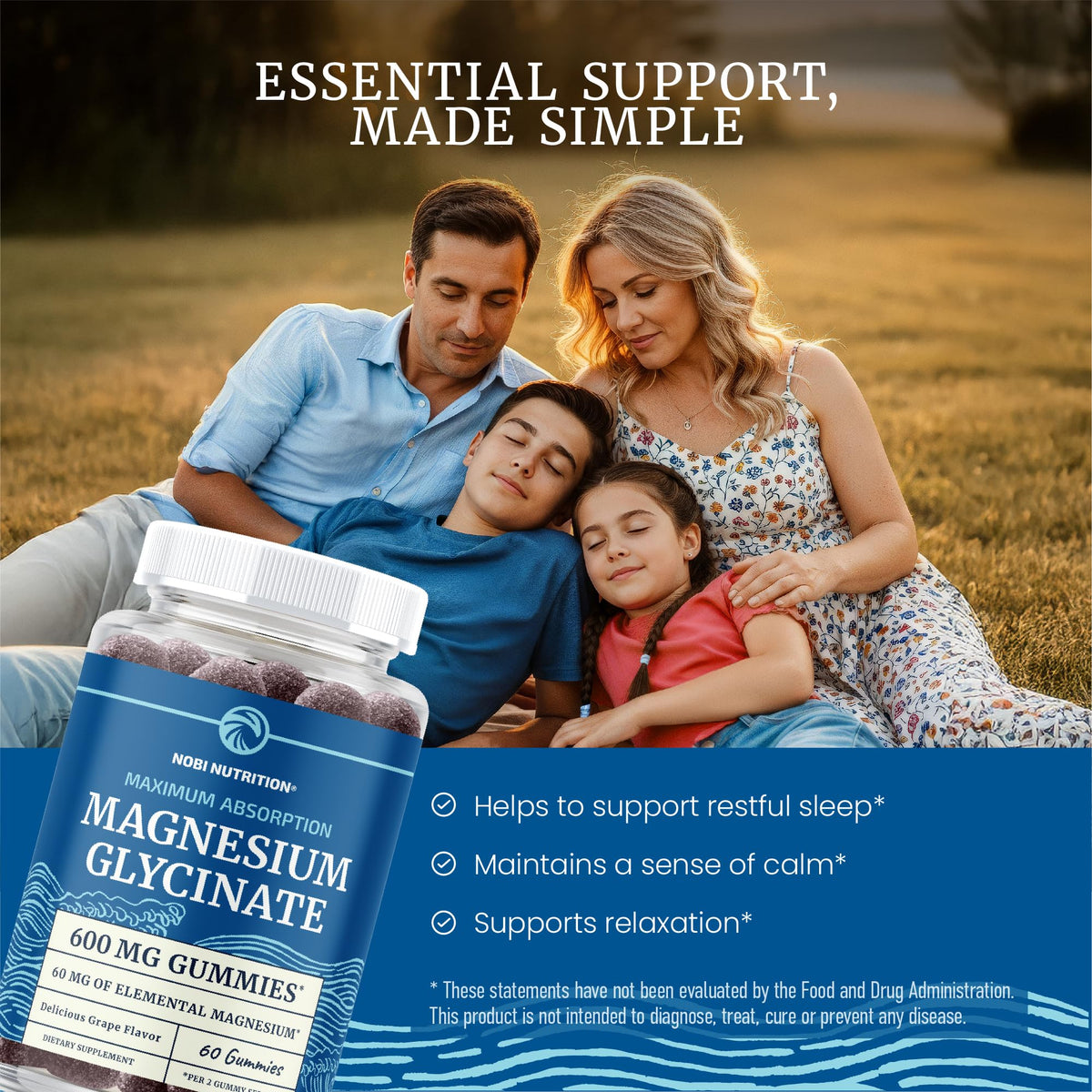 Magnesium Glycinate Gummies 600MG, Sleep, Calm & Relaxation Support, 60 Ct