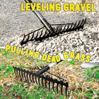 Bow Rake, 68-Inch Adjustable Handle Garden Rake with 17 Steel Tines, Heavy Duty Dual-Sided Metal Rake Landscape Gardening Tool for Soil Loosening Lawn Yard Leaves Mulch Thatch Removing