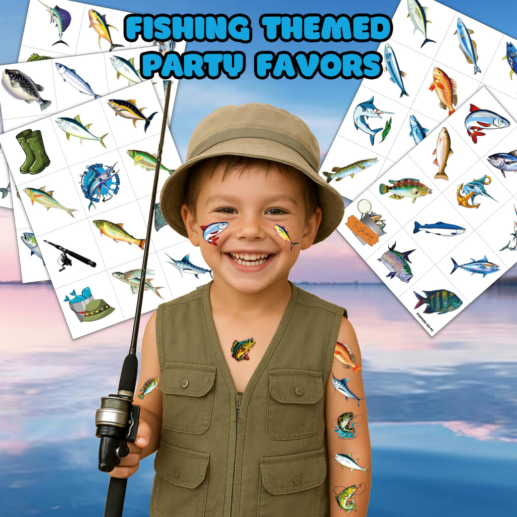 60 PCS Fishing Temporary Tattoos for Kids