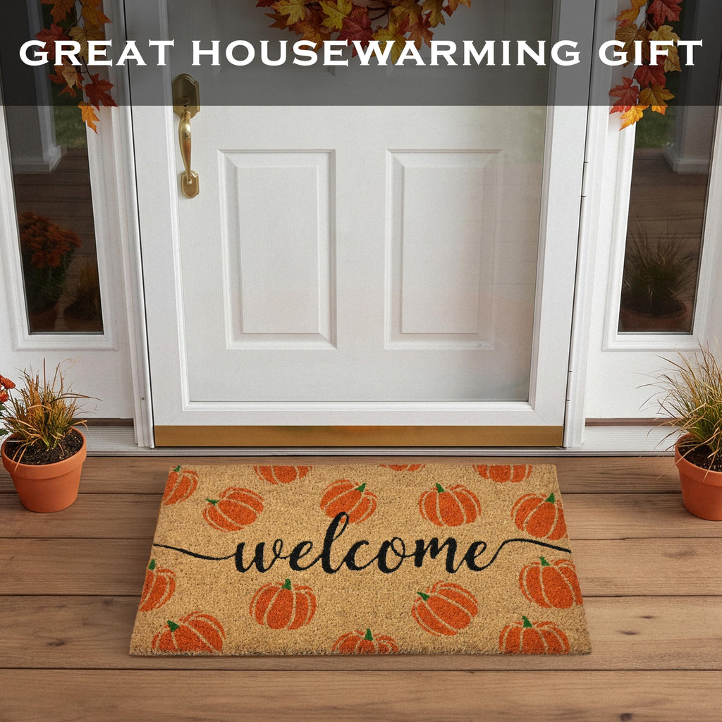 Pumpkin Door Mat 30x17 Inch, Fall Welcome Mat Coir, Halloween Doormat