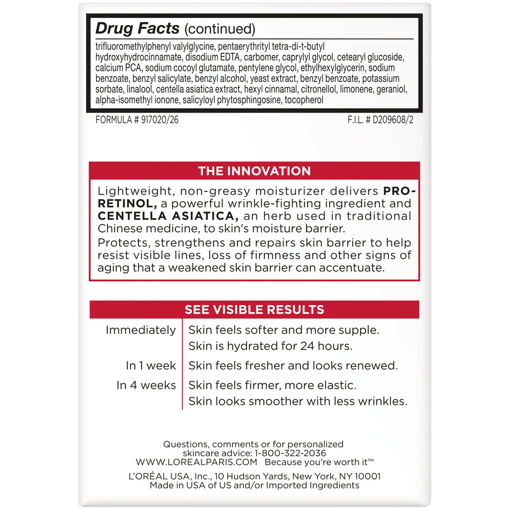 L'Oréal Paris Revitalift Anti-Wrinkle and Firming Face Moisturizer with SPF 25, Pro-Retinol and Centella Asiatica, Paraben Free, 1.7 oz (Packaging may vary)