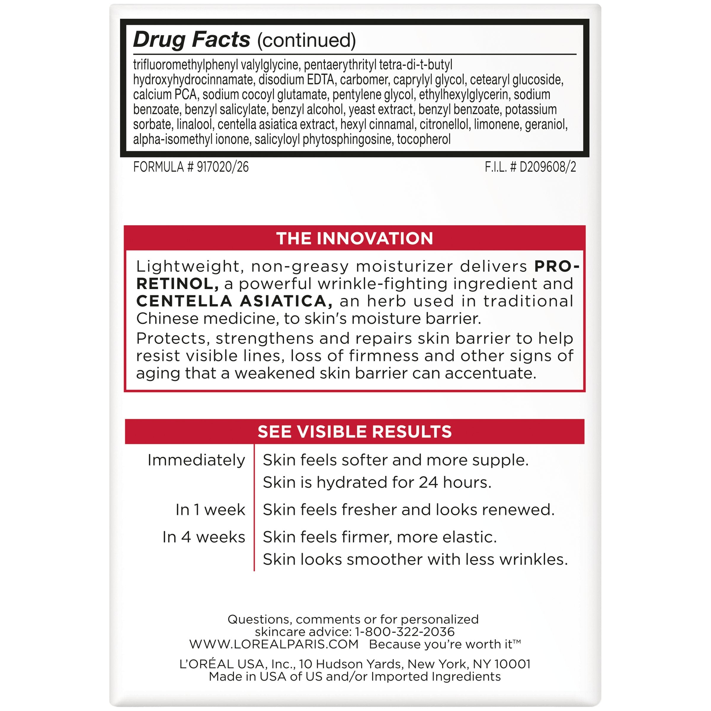 L'Oréal Paris Revitalift Anti-Wrinkle and Firming Face Moisturizer with SPF 25, Pro-Retinol and Centella Asiatica, Paraben Free, 1.7 oz (Packaging may vary)