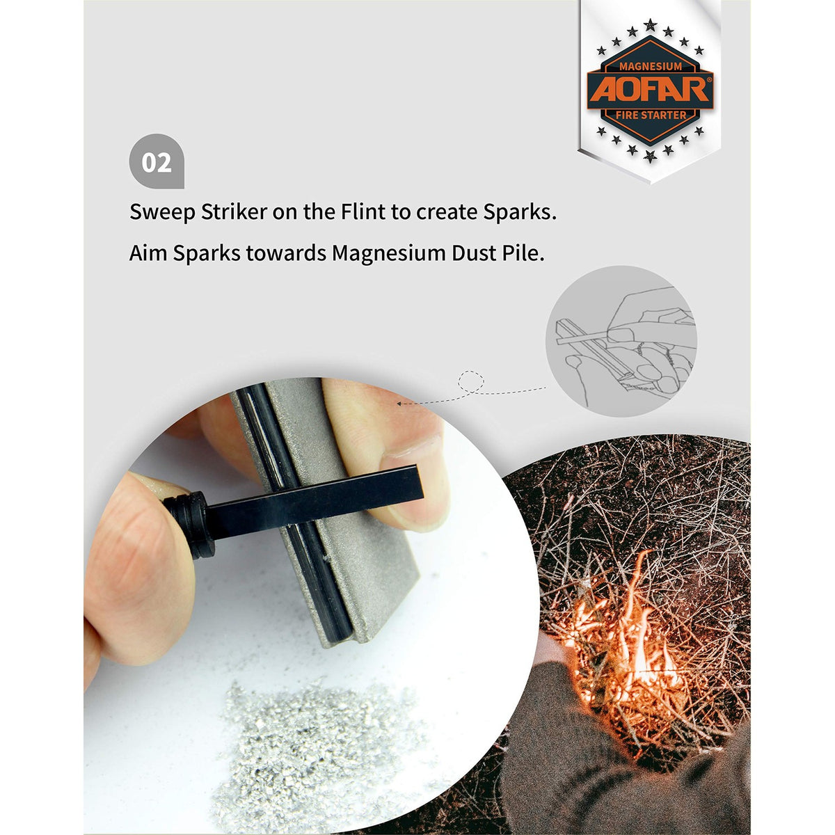 AOFAR Magnesium Fire Starter AF-374 (2-Pack) Waterproof Fire Steel Pouch for Camping, Hiking, Hunting, Backpacking,Outdoor Survival fire Striker kit