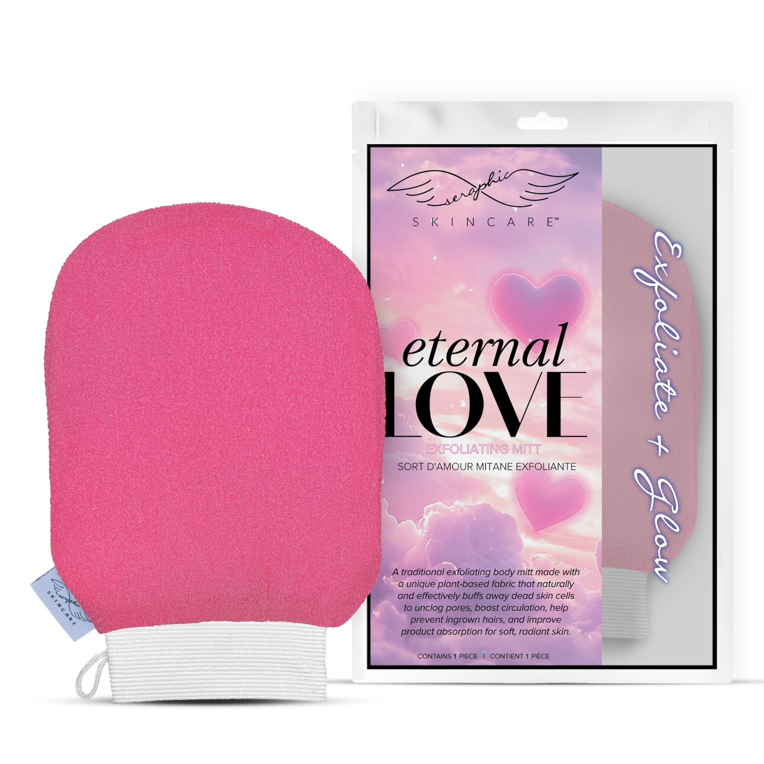 Buy now Seraphic Skincare (Original) Premium Exfoliating Mitt for Body (1pc) – 100% Vegan Viscose Traditional Body Scrub Glove Kessa Korean Washcloth – Body Exfoliator for Self-Tan Removal & Keratosis Pilaris Eternal Love at indiglob india