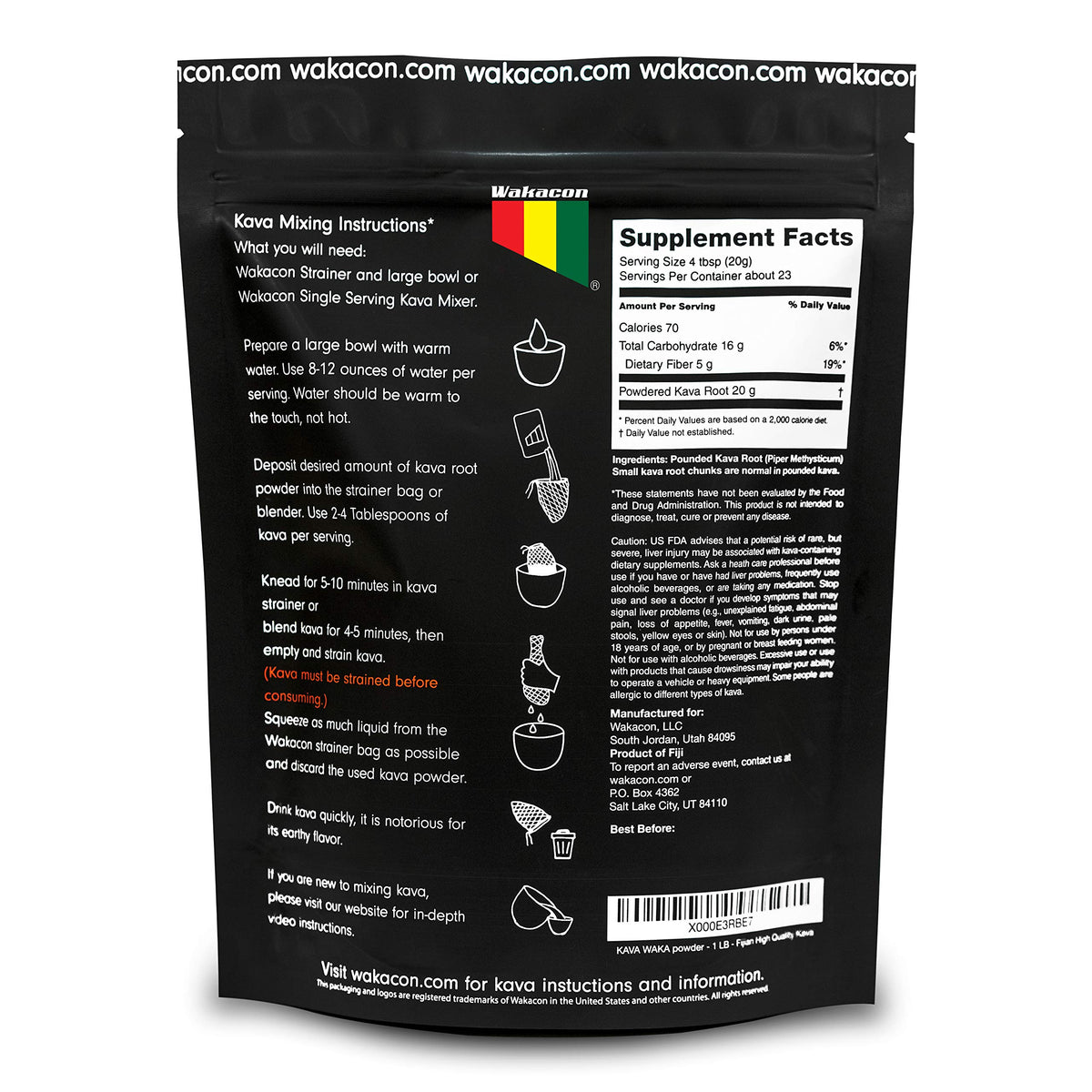 Wakacon Kava Kava Root Powder – Authentic, Noble Kava Root Powder from Fiji – Premium, Responsibly Sourced, 16 Oz