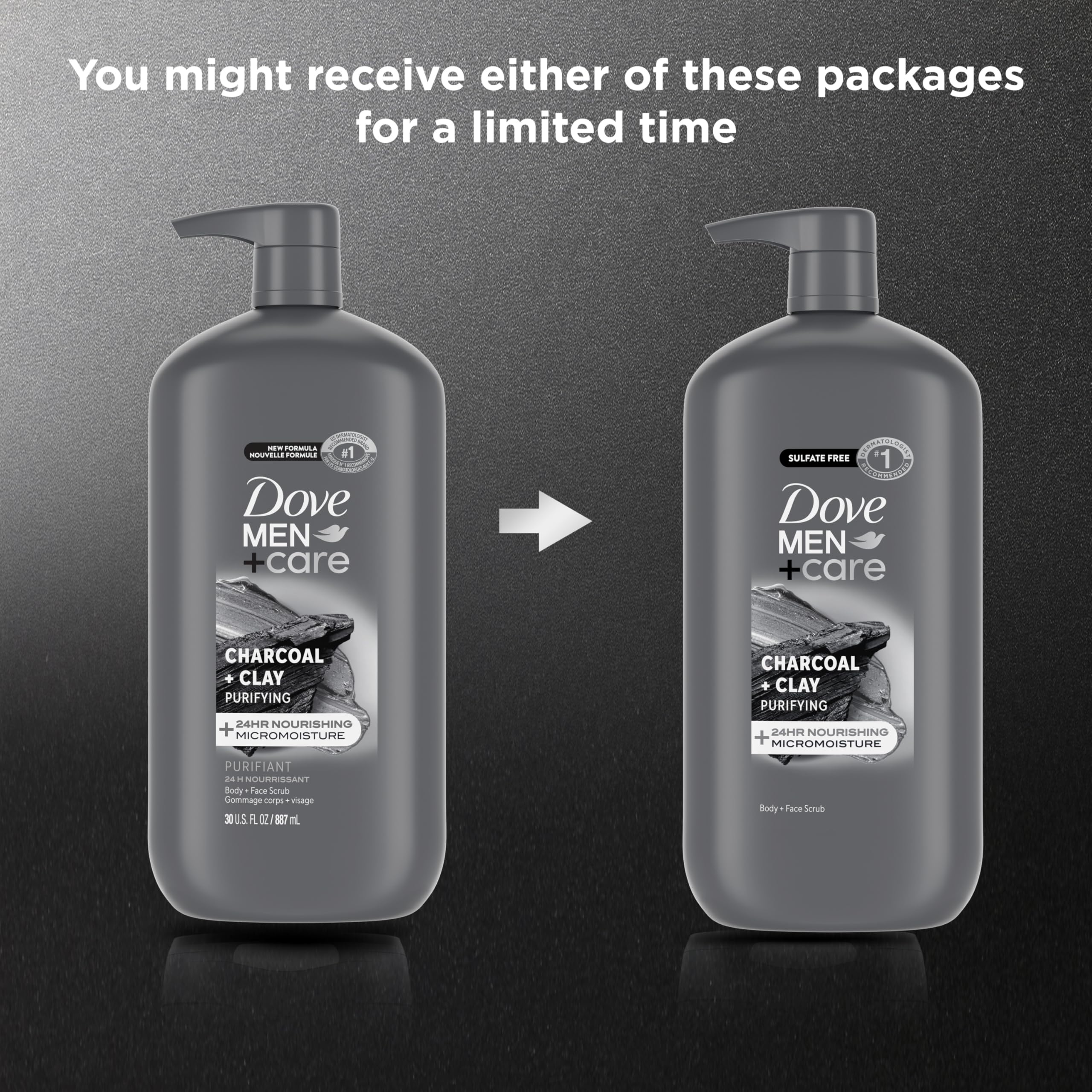 DOVE MEN + CARE Body and Face Scrub, Charcoal Body Wash, 30 oz | For rough skin, Helps exfoliate and hydrate, With charcoal + clay scrub, For daily showers, Micro moisture care