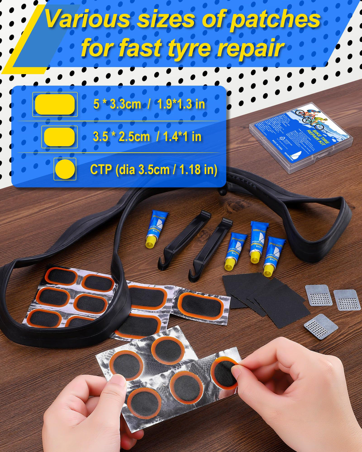 Bike Tire Repair Kit, Bicycle Inner Tube Patch Kit with 4 PCS Tire Repair Glue, 18 PCS Tube Patches & 2 PCS Tire Levers – Portable Case for Bicycle & Inflatable Tubes (Upgrade Suit)