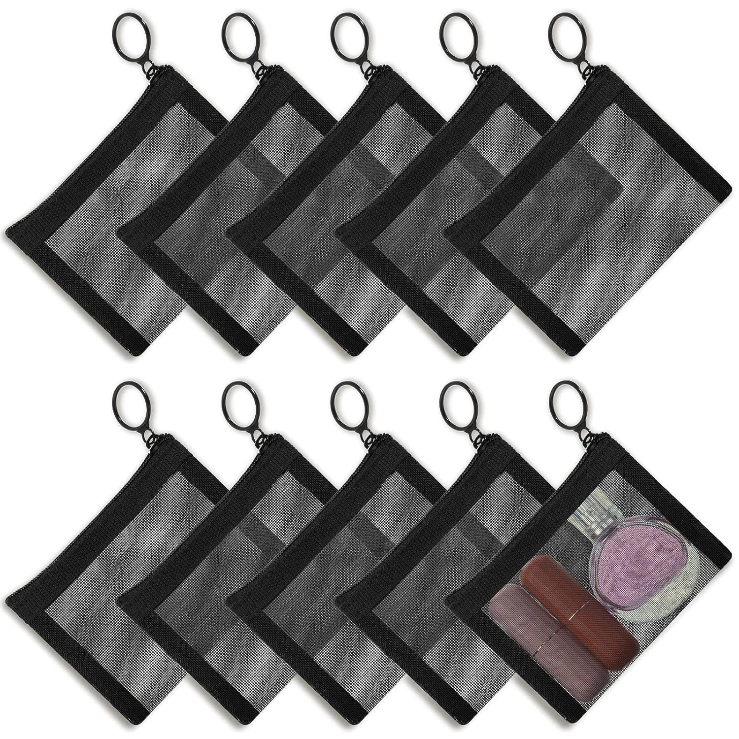 Buy now Frienda 10 Pcs Small Mesh Bags with Zipper Mini Zipper Mesh Bags Nylon Cosmetic Coin Purse Pouches Portable Reusable Storage Pouch with Keychain for Women Home Travel(3 x 4 Inch,Grey) 5 x 4 Inch Black at indiglob india