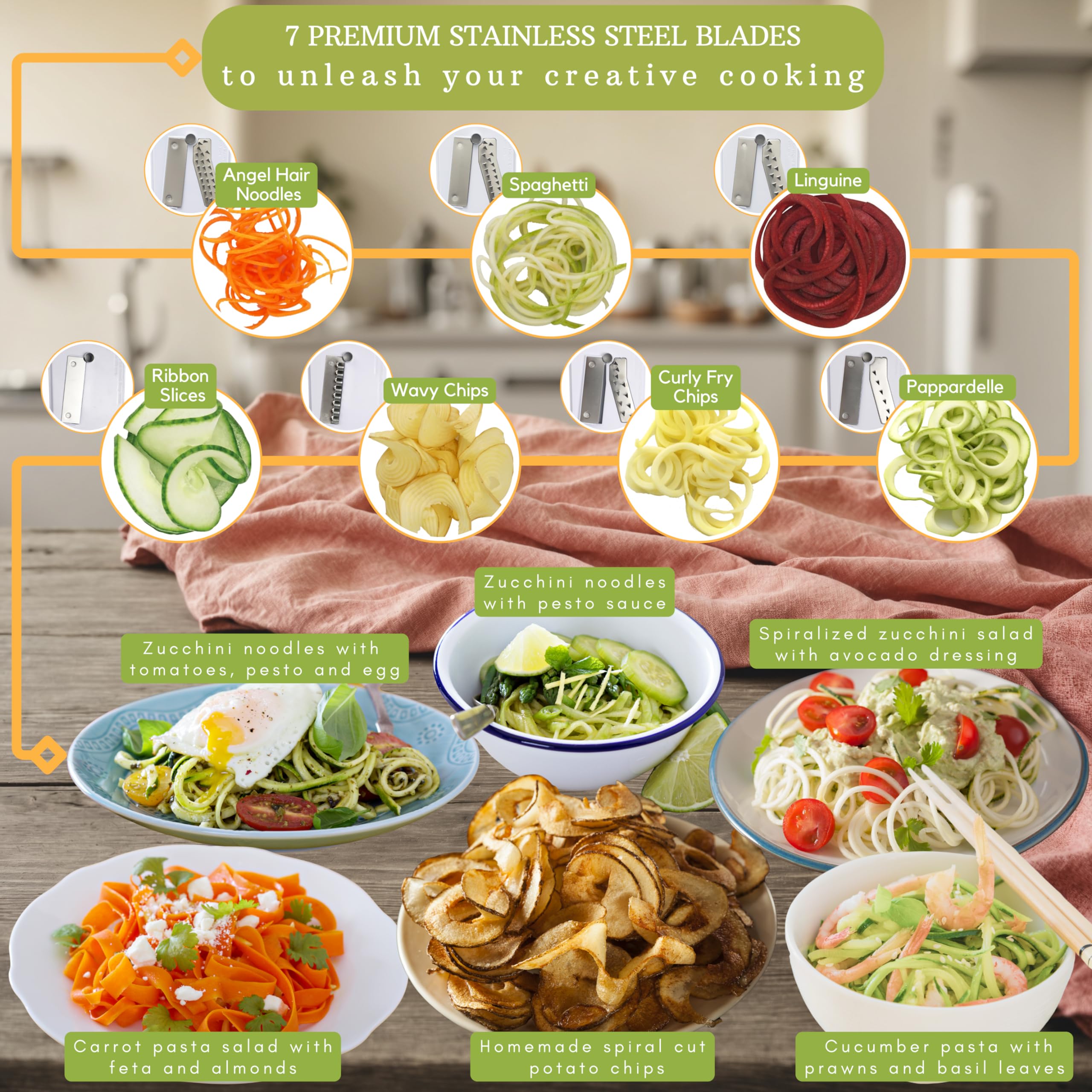 Buy now Brieftons 7-Blade Vegetable Spiralizer: Strongest-Heaviest Spiral Slicer, Best Veggie Pasta Spaghetti Maker for Low Carb/Paleo/Gluten-Free Meals, With Container, Lid, Blade Caddy & 4 Recipe Ebooks at indiglob india