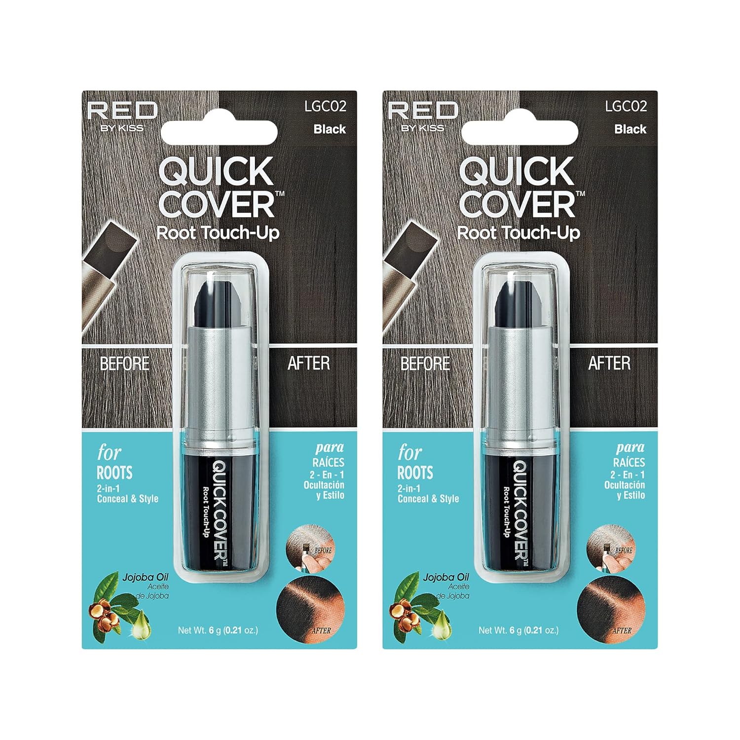 Buy now RED by Kiss Quick Cover Root Touch Up Stick, Water-Resistant Temporary Gray Hair Concealer with Brush for Roots and Beard, Long-Lasting Coverage, Easy Application (2 Pack, Dark Brown) 2 Pack, Black at indiglob india