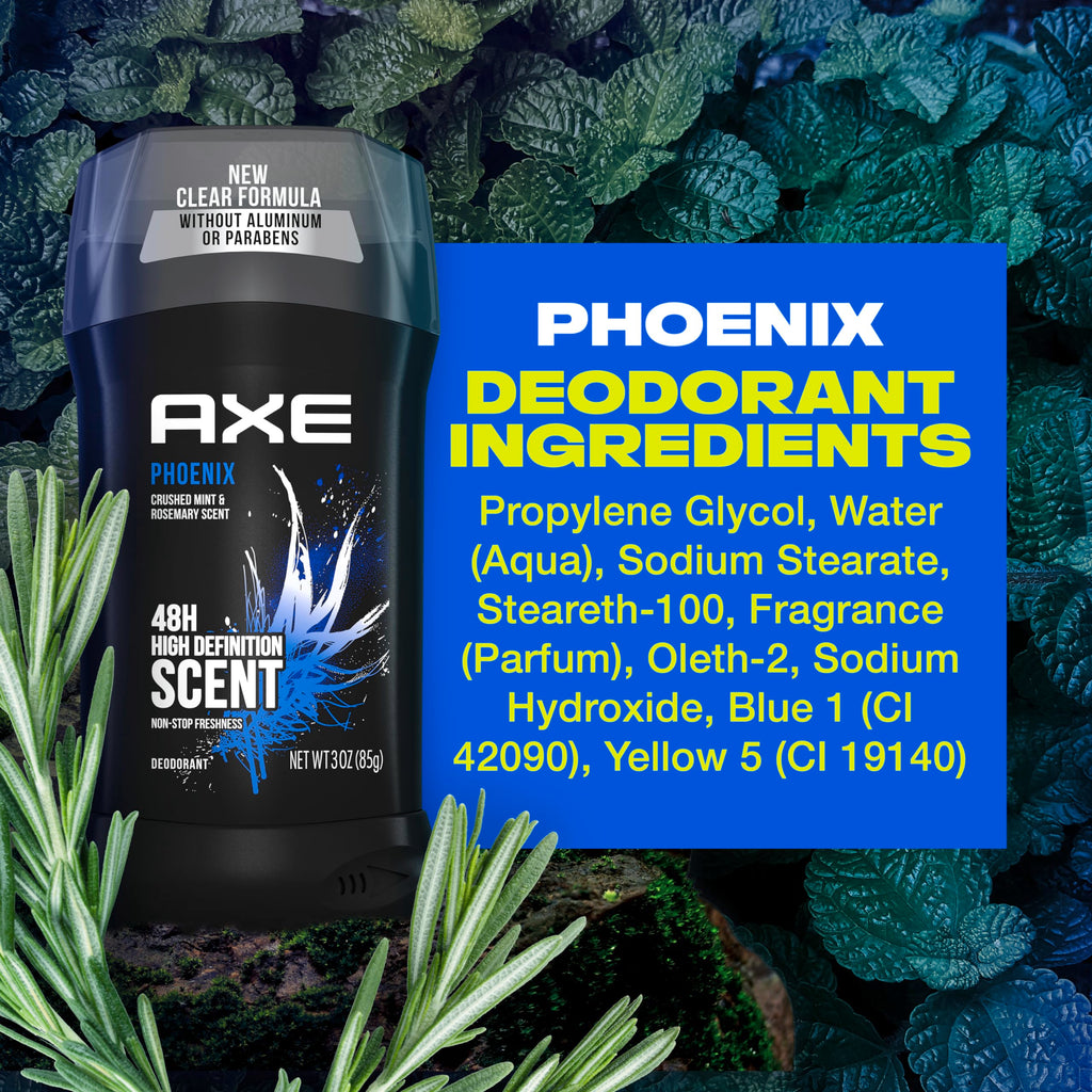 AXE Deodorant Stick for Men Phoenix 3 oz Twin Pack | For Long Lasting Odor Protection. Crushed Mint & Rosemary, Aluminum Free