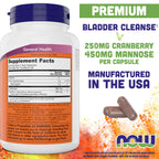 Buy now NOW Foods Mannose Cranberry, 120 Capsules (Pack of 2) - with PAC - 450mg dMannose, 250mg Whole Cranberry - Urinary Tract Health* - Vegan Friendly Supplement, Non-GMO at indiglob india