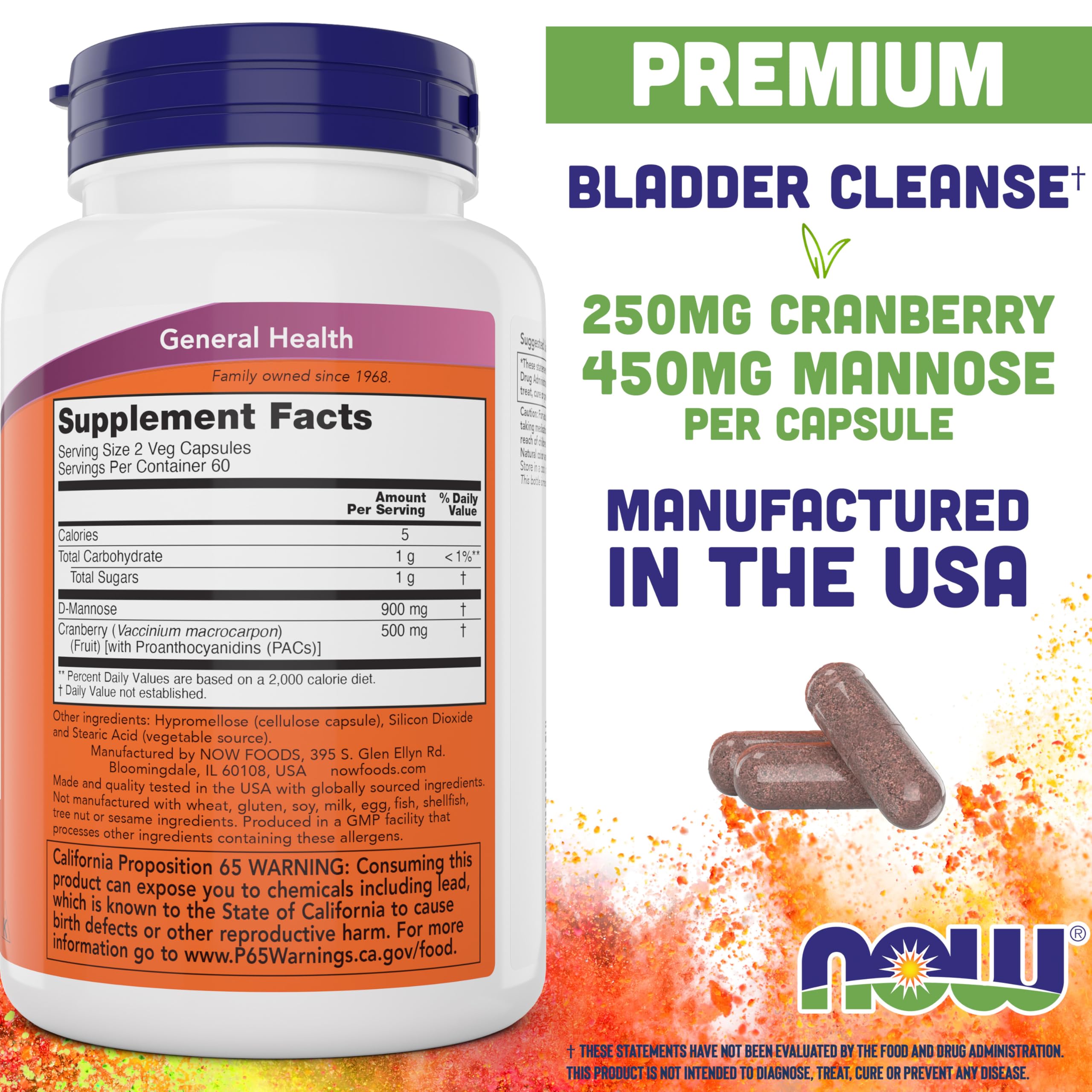 Buy now NOW Foods Mannose Cranberry, 120 Capsules (Pack of 2) - with PAC - 450mg dMannose, 250mg Whole Cranberry - Urinary Tract Health* - Vegan Friendly Supplement, Non-GMO at indiglob india