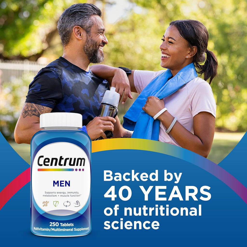 Buy now Centrum Multivitamin for Men, Multivitamin/Multimineral Supplement with Vitamin D3, B Vitamins and Antioxidants, Gluten Free, Non-GMO Ingredients - 250 Count at indiglob india