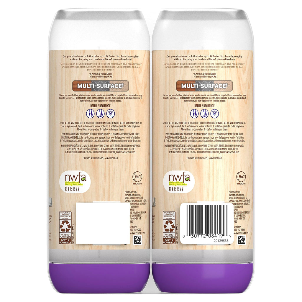 Swiffer Power Mop Wood Refill Solution, QuickDry Hardwood Floor Cleaner for Mopping Home, Bathroom, Kitchen, All Purpose Multi-Surface Solution for Floor Cleaning, Lemon Scent, 50.7 oz