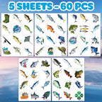 60 PCS Fishing Temporary Tattoos for Kids