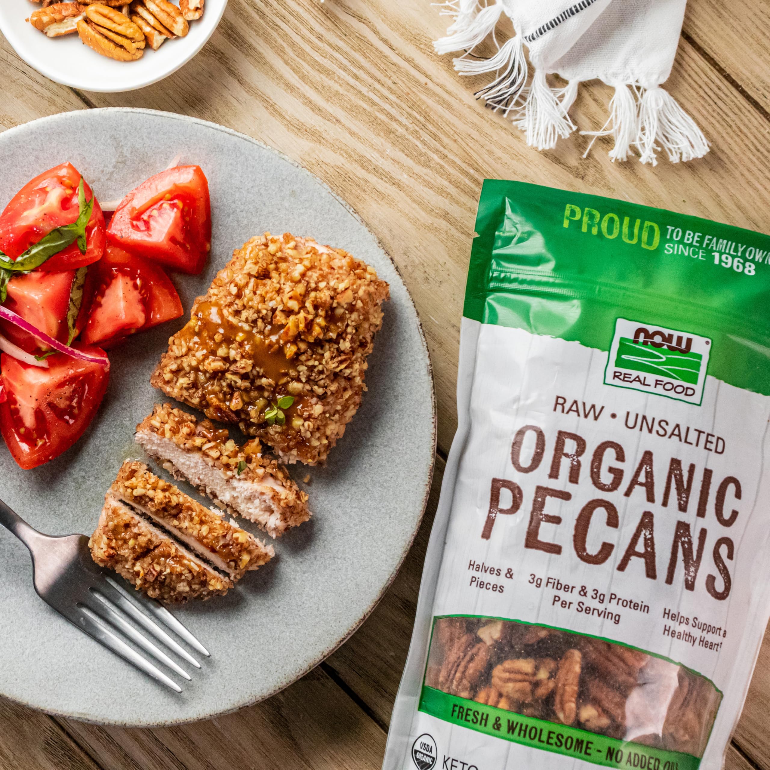 Buy now NOW Real Food, Raw, Unsalted, Organic Pecans, no added oils, 10 oz (284 g) at indiglob india