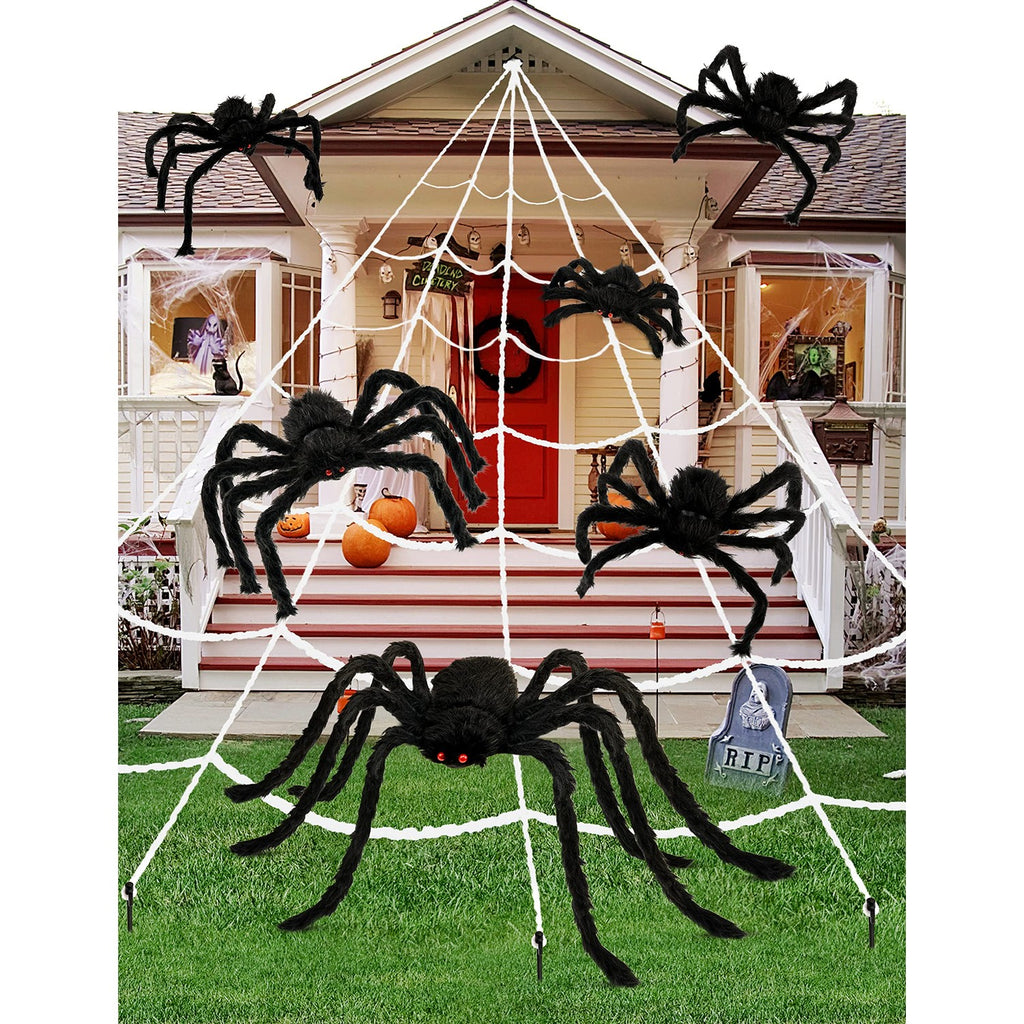 HOPOCO Halloween Plush Spider Set, 6 Pack Scary Fake Spiders in Different Sizes for Indoor Outdoor Halloween Decorations, Haunted House, Yard, Home, Party Decor