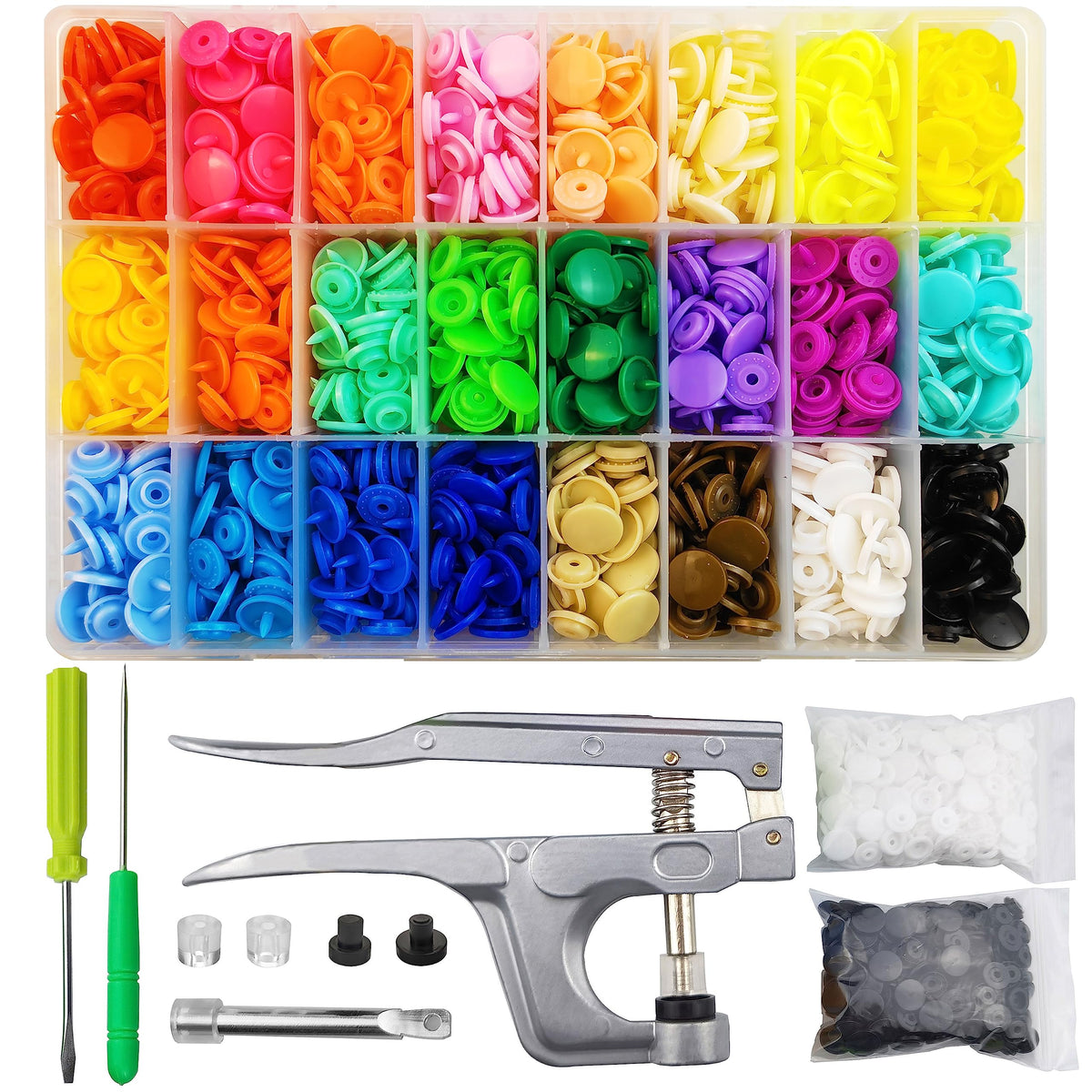 460 Sets 24-Colors Plastic Snap Buttons with Pliers for Fabric Sewing, 12mm